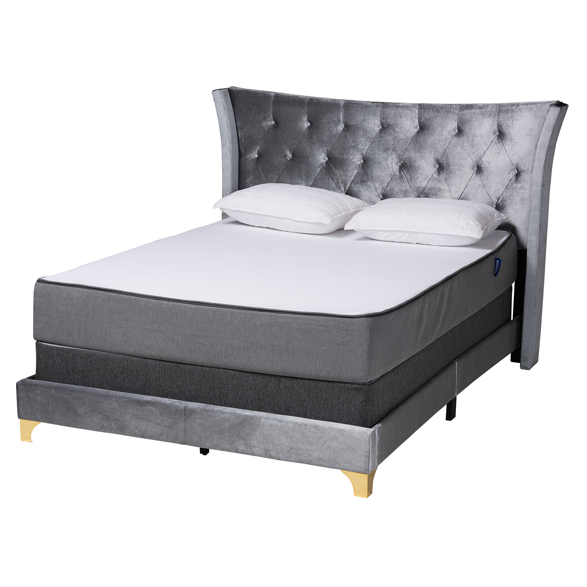 Baxton Studio Easton Contemporary Glam and Luxe Grey Velvet and Gold Metal Queen Size Panel Bed